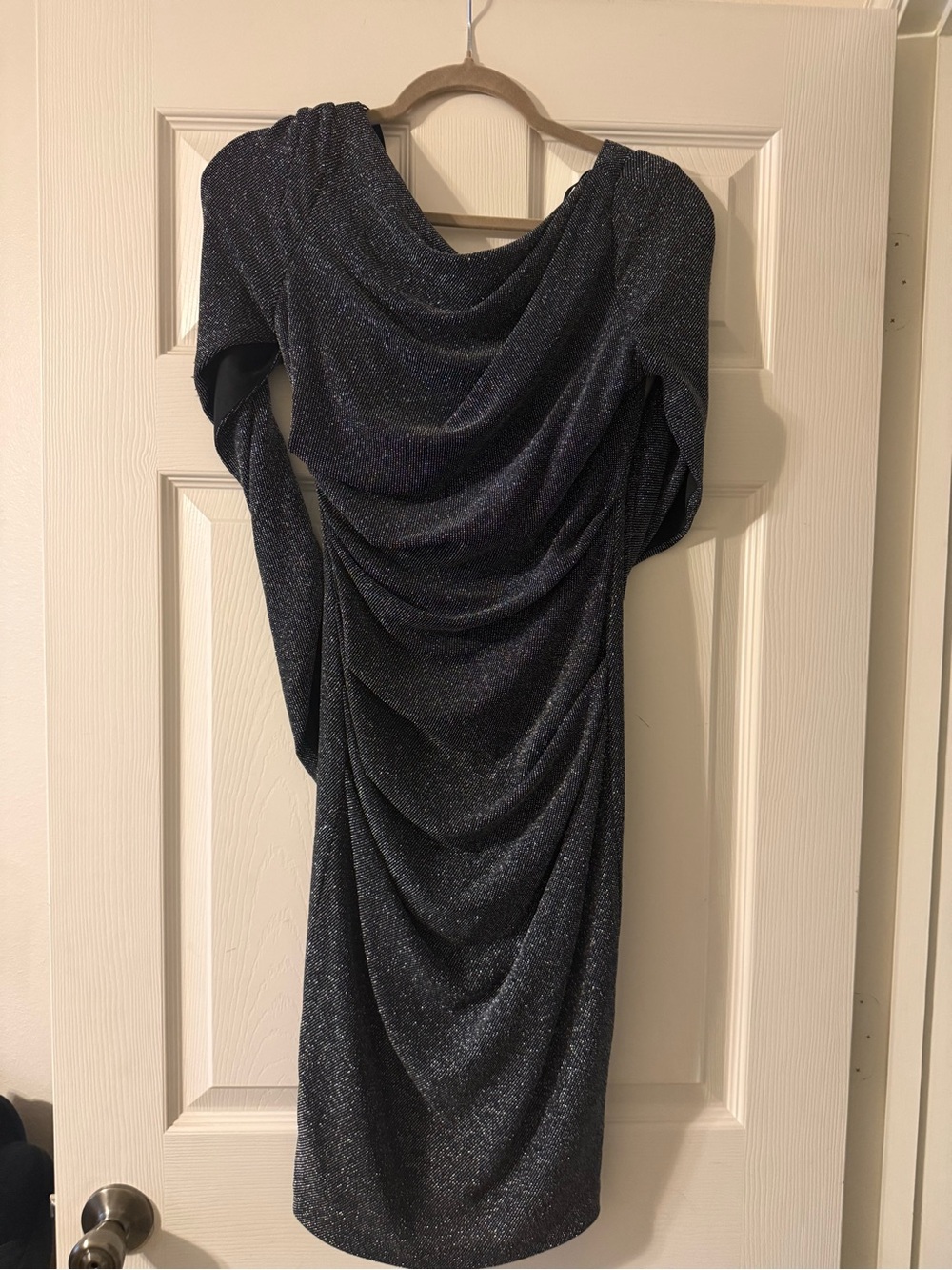 Avery Midnight Blue Sparkle Draped Long-Sleeve Dress
